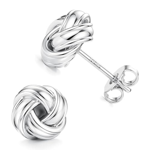 Image of JeweBella Gold Stud Earrings for Women Girls 14K Gold Plated 925 Sterling Silver Post Love Knot Earrings Hypoallergenic Stud Earrings Silver/Gold