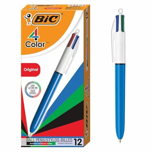 Image of Bic,12 Count (Pack of 1),MM11 4-Color Ballpoint Pen, Medium Point (1.0mm), Assorted Inks, 12-Count, red