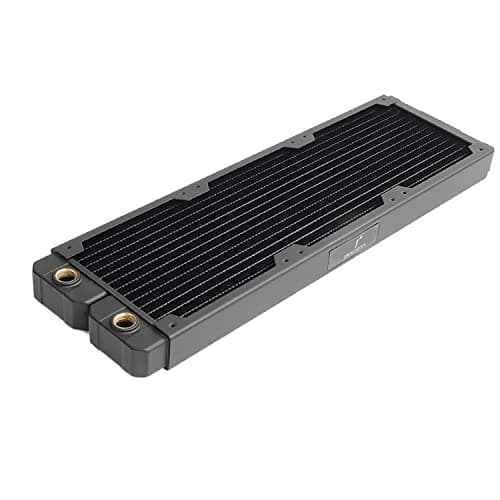 Image of dracaena.io 360mm Copper PC Radiator for Custom Water Cooling Loop, 28mm Thick, 3x120mm Fan Mount, Dual G1/4 Thread Ports, Liquid Cooling Radiator, Black