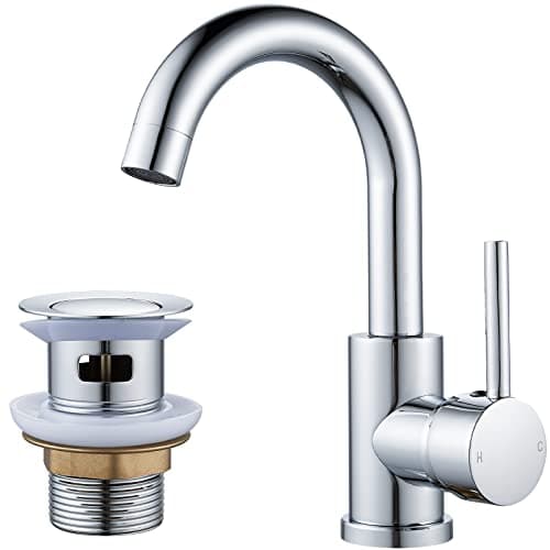 Image of NewEast Basin Taps Mixer Single Lever Swivel Bathroom Sink Tap Chrome with Pop up Waste