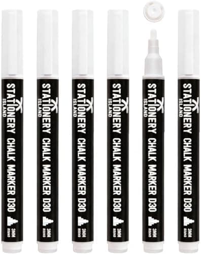 Image of STATIONERY ISLAND Chalk Pens White, Chalk Markers for blackboard, Erasable Liquid Chalk Pens, Marker Pens Wipeable for Chalkboard, Window, Glass and mirror (3mm Bullet Nibs)