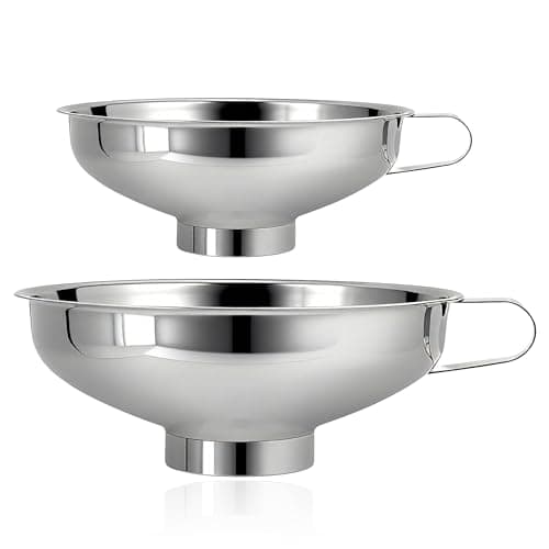 Image of Jam Funnel 2 Pack Canning Funnels Stainless Steel Kitchen Wide Mouth Funnel Set Easy Fill Funnels with Handle for Transferring Fluid Oil Powder Beans Jam