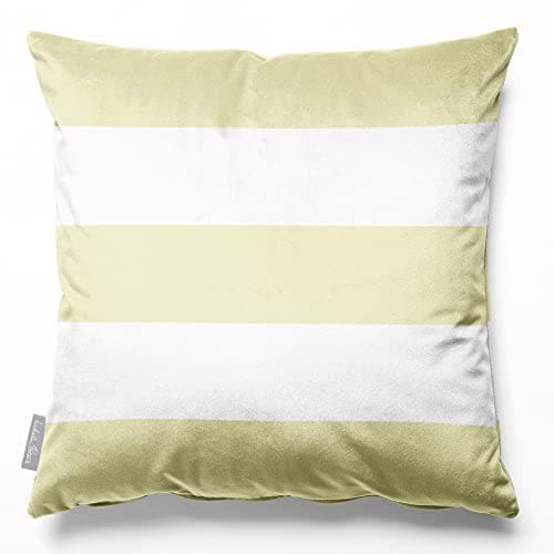 Image of Izabela Peters Cushions With Covers Included, Filled Cushion, Eco-Friendly Velvet Cushions, 45 cm, 3 Stripes Horizontal - Cream, Chair Cushions, Sofa Cushions, Seat Cushions
