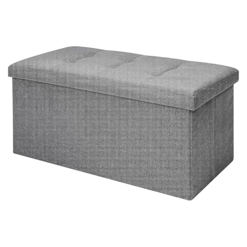 Image of CROWNSHOP Ottoman Storage Bench Footrest Stool Seat Toy Chest Storage Box Folding with Lid Long Shoes Bench Footstool Suitable for Living Room Grey 76 * 38 * 38 CM (Dark Gray 76 * 38 * 38 CM)