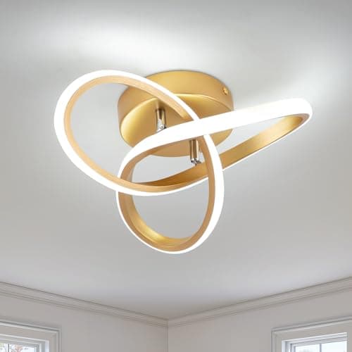 Image of EIDISUNY LED Ceiling Light,25cm 22W Flower Shape Gold LED Ceiling Lights, 6000K Cool White Light Lamp, Modern Ceiling Lights for Living Room, Bedroom, Kitchen, Hallway, Office - Brushed Gold