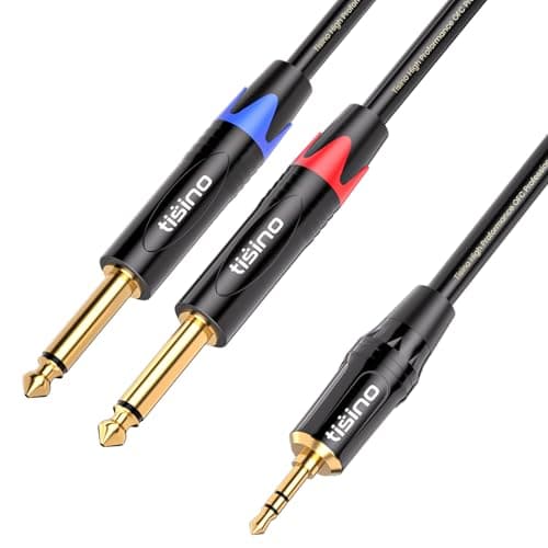 Image of Tisino 3.5mm to 6.35mm Stereo Cable, Mini Jack TRS Stereo to Dual 6.35mm TS Mono Y-Splitter Audio Cable Aux to Jack Breakout Cord Lead, Stereo Jack to 2 Mono Jacks - 3m