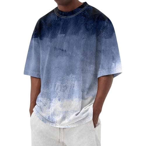 Image of Mens T Shirt, Men's Crew Neck T-Shirts Short Sleeve Casual Summer Beach Oversized Cotton Retro Streetwear Shirts Tops (XL, Blau)