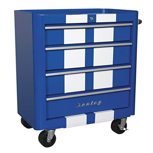 Image of Sealey Ap28204Bws Rollcab 4 Drawer Retro Style- Blue With White Stripes