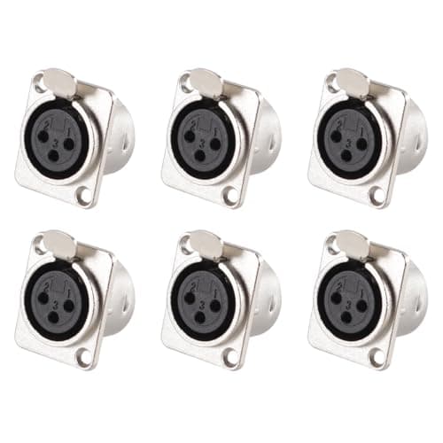 Image of ACOLY 6-Pcs 3-Pin XLR Female Sockets – Panel Mount for Microphones/Speakers, Nickel-Plated Copper Contacts & Metal Housing