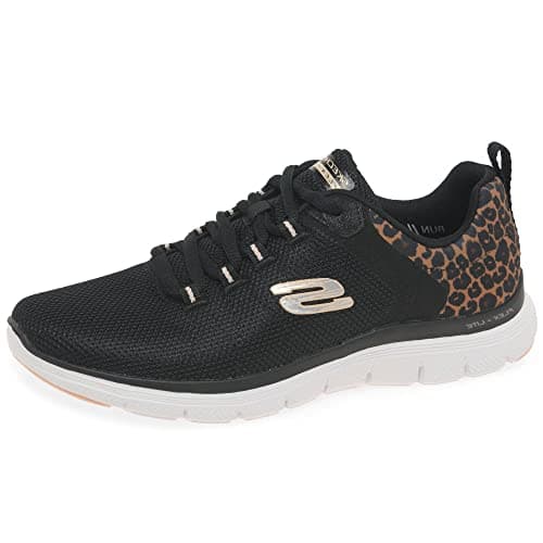 Image of Skechers Women's Flex Appeal 4.0 Wild Ballad Sneaker, Black Mesh/Leopard Trim, 6 UK