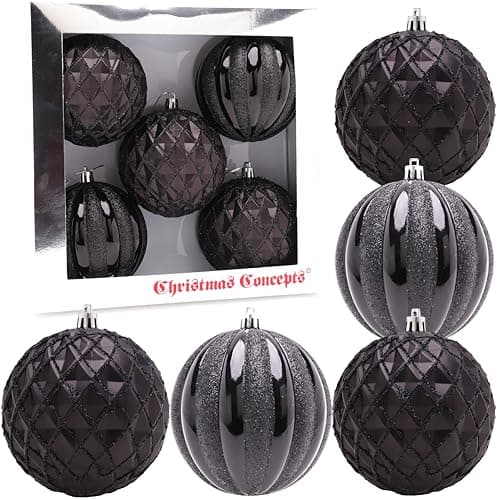 Image of Christmas Concepts® Elegance Collection - Pack of 5-100mm (4") Black Luxury Decorated Large Baubles - Christmas Tree Hanging Decorations