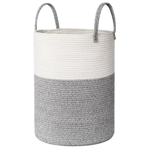 Image of WILLITAT Extra Large Laundry Basket - Woven Rope Washing Basket for Laundry, Aesthetic Storage Basket for Blankets, Clothes, Towels, Shoes, Kids Toy Bin Box, Wicker Baby Hamper, 50x38cm, 58L, Grey