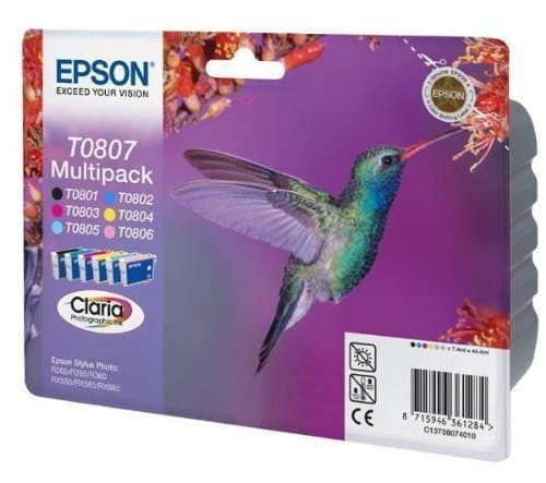 Image of Epson Pack of 6 T0807 Ink Cartridges - black, yellow, cyan, magenta, light magenta, light cyan Printer cartridge Printer cartridge