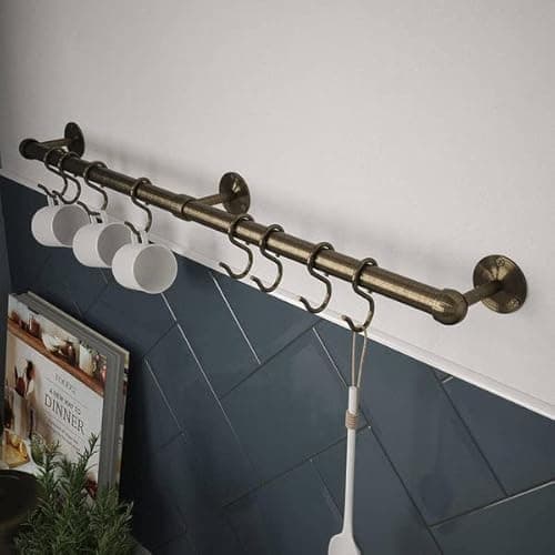 Image of Rothley Easy-Fit 60cm Kitchen Utensil Rail Kit in Antique Brass - Wall Mounted Utensil & Mug Holder