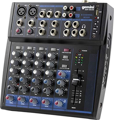 Image of Gemini Sound Gem-08USB - Compact 8 Channel Analogue Mixer Including 2 Mic Channels, 3 Band EQ, USB Playback From USB Devices, And Bluetooth Streaming