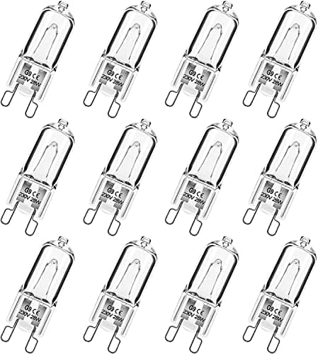 Image of Simusi G9 Halogen Light Bulbs, 28W Dimmable Capsule, Warm White 230V 2700K, Non-Flicker - 12 Pack