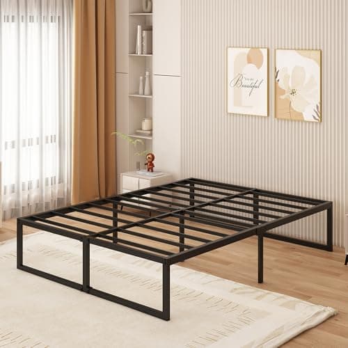 Image of Yicensen King Size Bed Frame 150x200 cm - 46 cm Height with Large Storage Under the Bed, Metal Bed Frame King with Steel Slat Support, Easy Assembly, Noise Free, No Box Spring Needed, Black