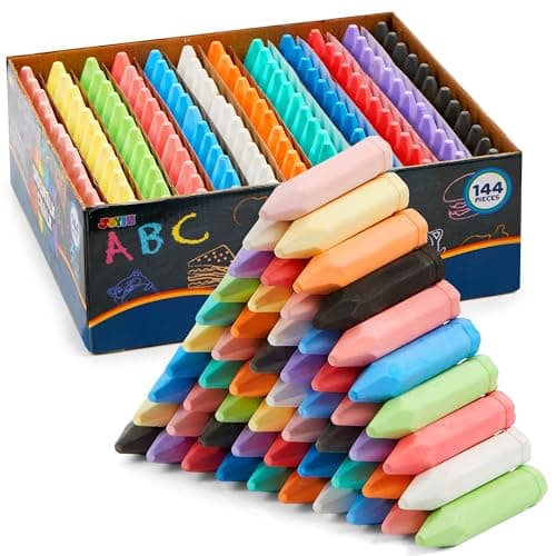 Image of JOYIN Washable Cone Shaped Jumbo Colored Chalk Set, 144 Pieces, 12 Vibrant Colors, Non-Toxic, Suitable for Kids 3+