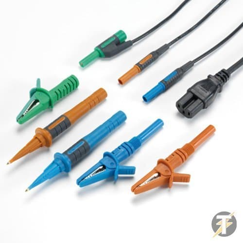 Image of Kewtech ACC016E - Universal 3x Wire G7 Distribution Board Fused Test Leads With IEC Connector, 2 Fused High Performance Crocodile Clips & A Piggyback Facility For 2 Wire Testing