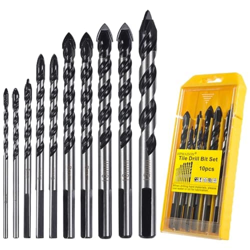 Image of HPMAISON Tile Drill Bit, 10PCS Professional Tungsten Carbide Drill Bit for Ceramic Tile, Porcelain, Brick, Granite Marble, Glass, Cement, Plastic, Wood 3/4/5/6/6/8/8/10/10/12mm