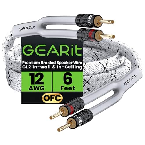 Image of GearIT 12AWG Gauge (2 x 4mm²) Premium Heavy Duty Braided Speaker Wire (1.8 Meters / 6 Feet/White) with Dual Gold Plated Banana Plug Tips - Oxygen-free Copper (OFC) Construction