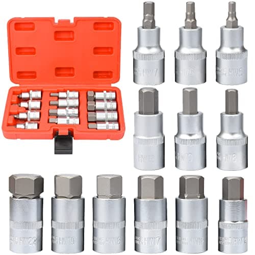 Image of Sukudon Allen Key Socket Set,12-piece Hex Bit Socket Set, Screwdriver Bits Set 5-22 mm,1/2" S2 Alloy Tool Steel Hex Socket Set