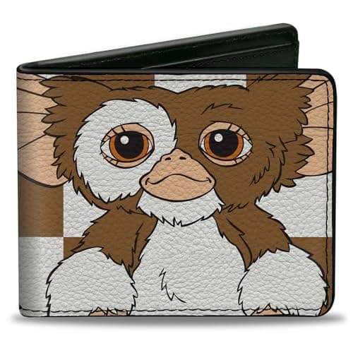 Image of Buckle-Down Warner Bros. Horror Movies Wallet, Bifold, The Gremlins Gizmo Pose Checker Brown White, Vegan Leather