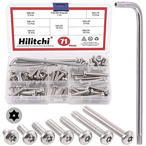 Image of Hilitchi M6 Button Head Torx Security Screws Stainless Steel Tamper Proof Screws w T30 Bit (M6 Assortment Kit-70PCS)