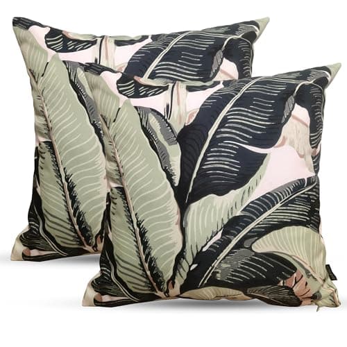 Image of POSHLIVING 2 Pack Outdoor Cushions Waterproof FILLED 45x45cm With Invisible Zippered Outdoor Garden Cushions Waterproof 18"x18" With Cushion Covers & Pillow For Living Room Garden Sofa (Banza)