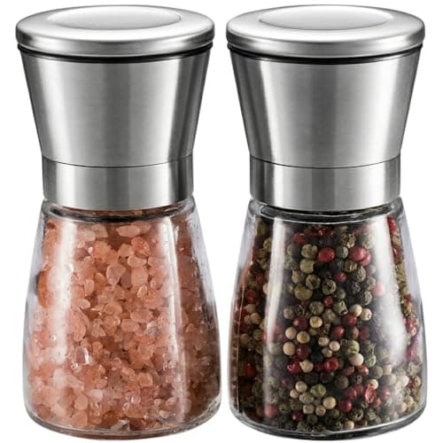Image of WINSHEA Salt and Pepper Grinder Set – Premium Stainless Steel Salt & Pepper Mill with Glass Body and Adjustable Coarseness, Brushed Stainless Steel Salt and Pepper Shakers