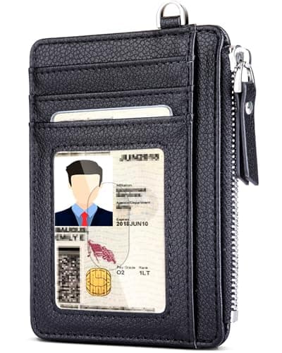 Image of Teskyer Men Card Holder Wallet, Slim Credit Card Wallets, Minimalist, RFID Blocking, 1 ID Window, with Zipper, Holds up to 8 Cards, Black