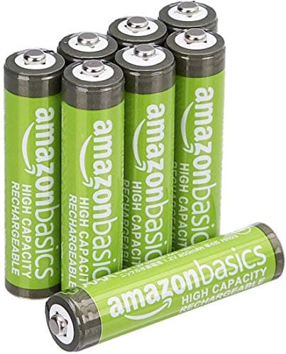 Image of Amazon Basics 8-Pack Rechargeable AAA NiMH High-Capacity Batteries, 850 mAh, 1.2V, Recharge up to 500x Times, Pre-Charged