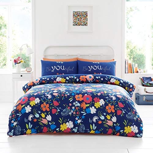 Image of Gaveno Cavailia Emily Floral Luxurious Bed Set with Duvet Cover and Pillow Cases, Polyester-Cotton, King-Navy