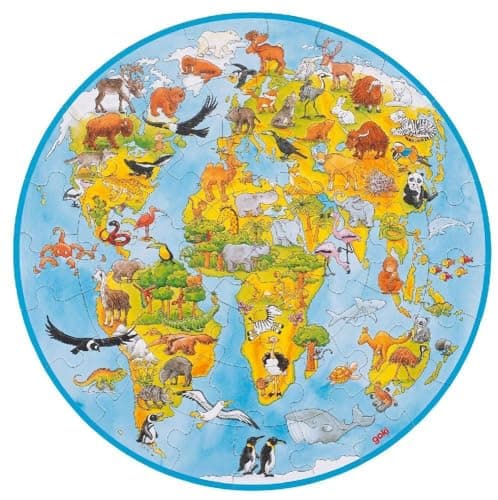 Image of Goki 57711 XXL Puzzle World, 45 cm x 45 cm, Brown