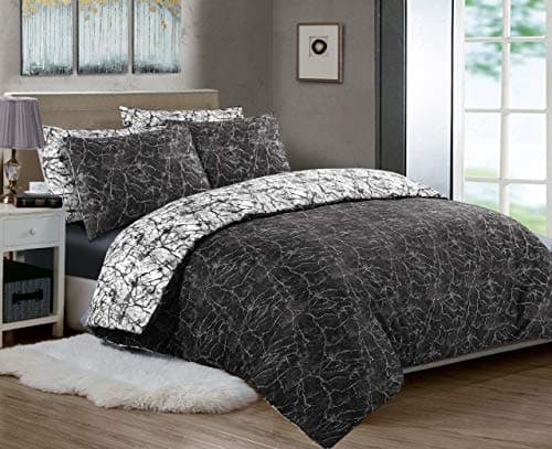 Image of SeventhStitch Printed Duvet Cover Set 3 Piece, 100% Cotton Percale 200 Thread Count Reversible Quilt Covers White | Black | Charcoal Grey | Bedding Sets Double King Super King Size (Super King)