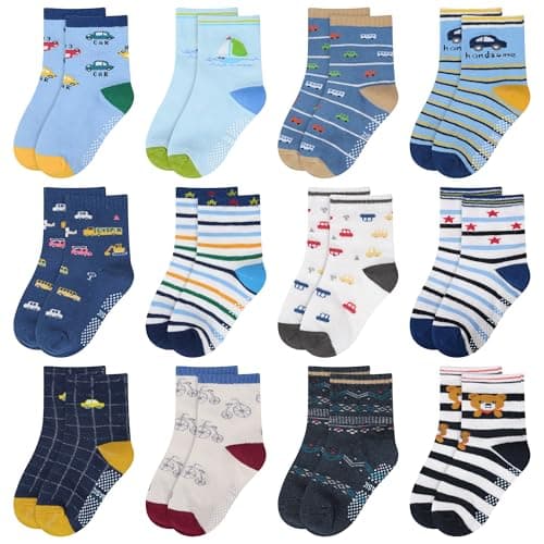 Image of HYCLES Baby Girp Socks 12 Pairs for Boys Girls 0-7 Years Toddler Infant Kids Children Non Skid Anti-slip Socks 1-3 Years