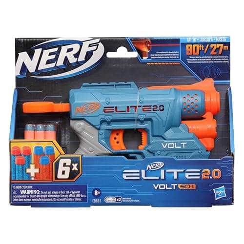 Image of NERF Elite 2.0 Volt SD-1 Blaster -- 6 Official Darts, Light Beam Targeting, 2-Dart Storage, 2 Tactical Rails to Customize for Battle
