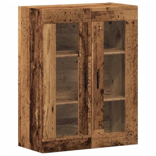 Image of RCODSSK Engineered Wood Wall Cabinet with Glass Door, Wall Mounted Old Wood 69.5x34x90 cm, Floating Storage Cabinet