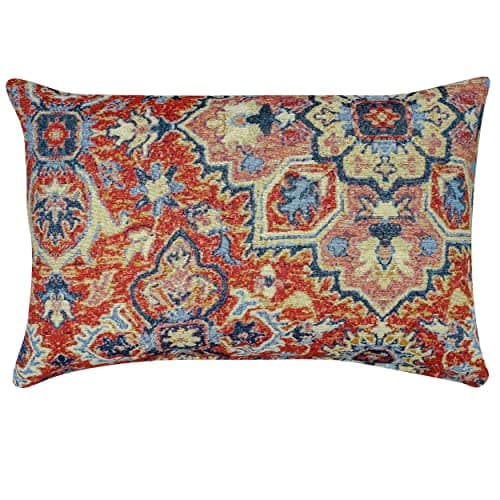 Image of Linen Loft Marrakesh Tapestry XL Rectangular Cushion Cover. Traditional Red, Blue and Multicoloured Geometric Navajo Kilim Design. 23x15 XL Cushion Cover Only.