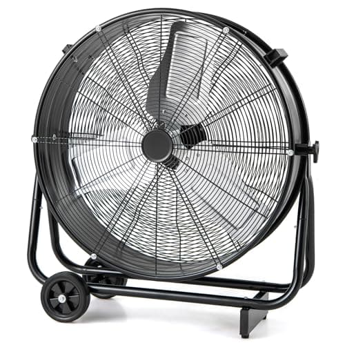 Image of COSTWAY 24” Industrial Drum Fan, 3-Speed High Velocity Floor Fan with 360° Adjustable Tilt, 2 Wheels & Handle, Metal Air Circulator Cooling Fan for Home Commercial Warehouse Workshop (Black)