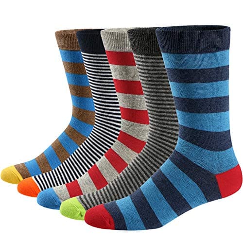 Image of Ueither Men's Fun Dress Socks Colorful Funky Patterned Cotton Crew Socks (Color 8 (5 Pairs),8-13.5)
