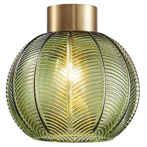 Image of Antique Gold & Green Ribbed Glass Vintage Retro Easy Fit Globe Dome Pendant Shade | 20.5cm Diameter (8") | None Electric Ceiling Lampshade | 42mm Hole to Fit Lampholder Type E27 ES