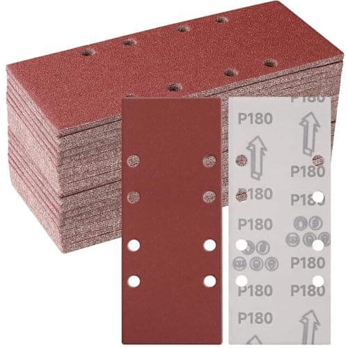 Image of Sruhrak 93x230mm Sandpaper Set, 50 Pieces Sanding Sheets Stick and Peel Sanding Pads 180 Grits Sander Paper for Bosch Electric Sander Polishing, Rust Removal