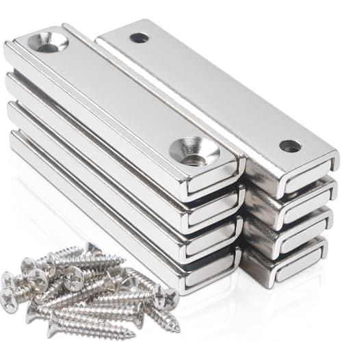 Image of swihorab 8 Pcs Stong Neodymium Magnets with Holes, 50x13.5x5 mm Strong Rectangular Base Cup Magnet Heavy Duty with Countersunk Hole Rare Earth Magnets Pot Magnet with Screws for Mounting, Kitchen