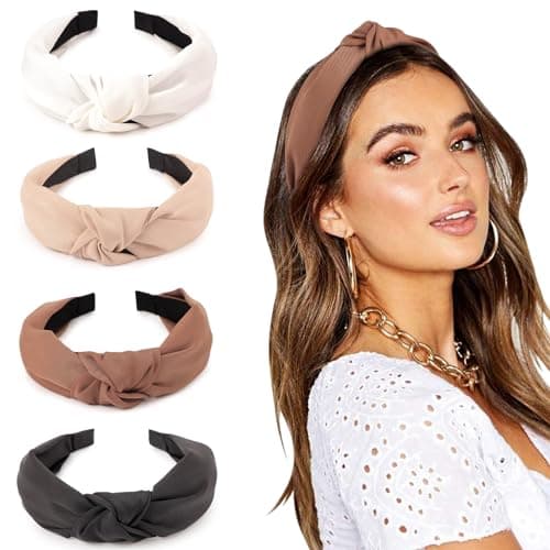 Image of DRESHOW 4 Pack Headbands for Women and Girls Knotted Plastic Head Band Fashion Boho Wide Hairbands Non Slip Hair Accessories