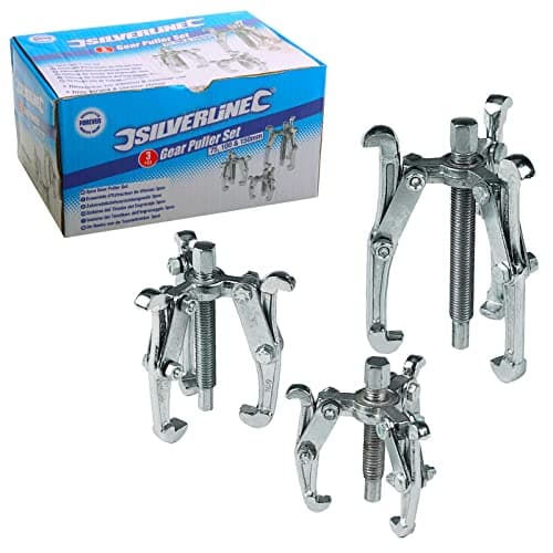 Image of Silverline Gear Puller Set – 3 Piece (75mm, 100mm & 150mm), Heavy-Duty Mechanical Puller for Bearings & Gears (MS23)
