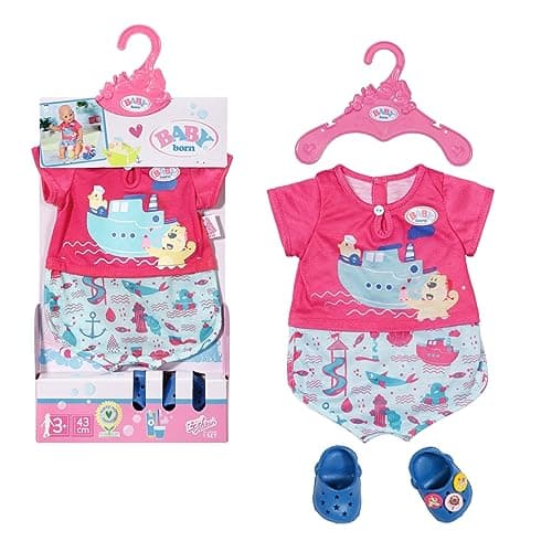 Image of BABY born Bath Pyjamas with Shoes 43cm - For Toddlers 3 Years & Up - Easy for Small Hands - Includes Onesie, Shoes & Hanger