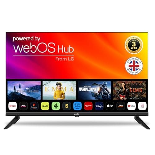Image of Cello Frameless 32 inch Smart LED TV Ultrafast WebOS with Freeview and Freesat HD Netflix Prime Video Bluetooth 3 HDMI USB Made in the UK Ideal for Bedrooms, Model 2024