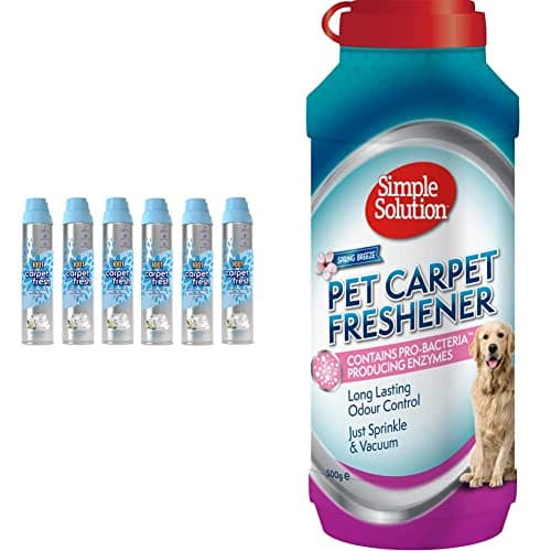 Image of 1001 Carpet Fresh Spray Soft Jasmine & Fresh Linen Fragrance, Hours Of Freshness, For Use On Carpets, Rugs & Upholstery, Pack of 6-300ml Can & Simple Solution Pet Carpet Freshener- 500g