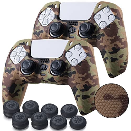 Image of YoRHa Grip Texture Silicone Skin for PS5 Dualsense Controller x 2(Desert Camouflage) with Pro Thumb Grips x 8
